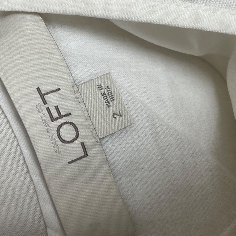 Loft Sleeveless White and Tan Linen Blend Dress - Picture 4 of 5